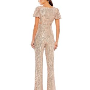 Ieena for Mac Duggal size 12 SEQUINED PUFF SHOULDER ILLUSION CUT OUT JUMPSUIT